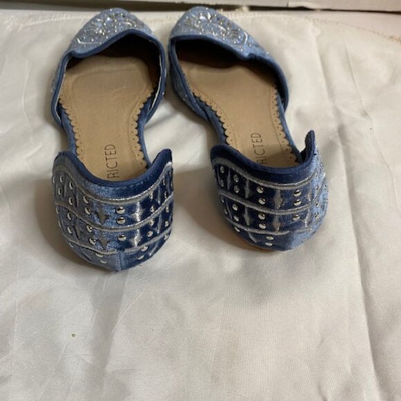 Restricted Studded Slip On Pointed Loafer, Blue Fabric, size 7 - Picture 5 of 8